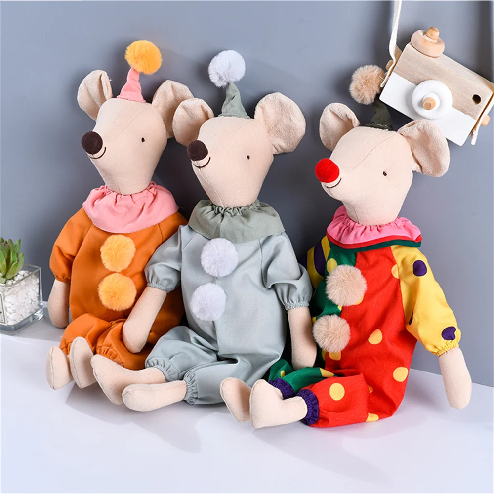 

Cute Clown Mouse Linen Plush Doll Handmade Fabric Rat Stuffed Toy Kawaii Circus Animal Figure Nursery Decor Baby Companion Gift