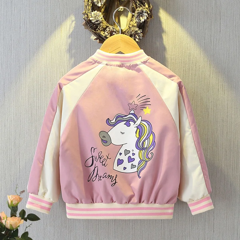 Girls Long Sleeve Jacket Kids Unicorn Print Coat Children Outwear Fashion Spring Autumn 2024 New Arrival Girls Casual Clothing