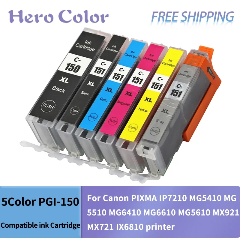 خرطوشة حبر متوافقة مع PGI150 للطابعة ، متوافقة مع Canon PIXMA IP7210 ، MG5410 ، MG5510 ، MG6410 ، MG6610 ، MG5610 ، MX921 ، MX721 ، IX6810 ، 6X