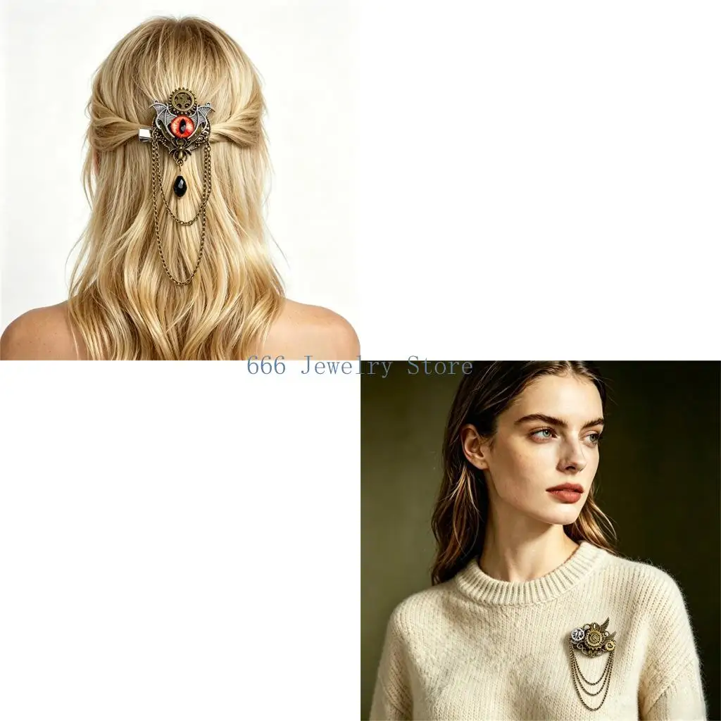 F2TD Unique Steampunk Inspired Wing Gear Brooch Alloy Metal Pin Steampunk Costume Jewelry For Gothic Lovers And Trendsetters