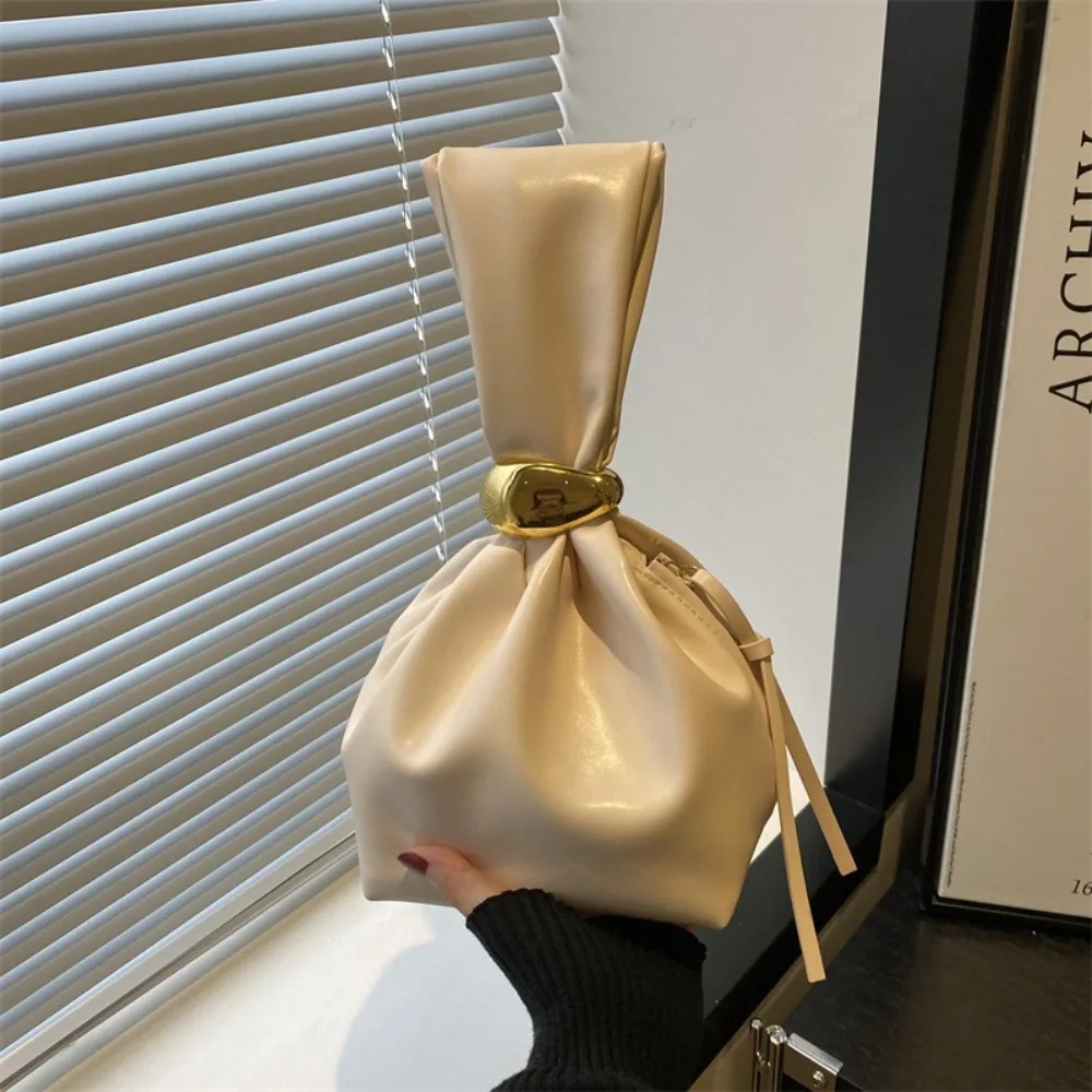 

Solid color PU Leather Clutch Bag Side Zipper Large Capacity Party Evening Bag Korean Style Handbag Pleated Bucket Bag
