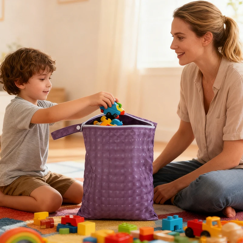 1 قطعة بولي Fabric النسيج حقيبة مبللة سهلة التنظيف قابل للغسل قابلة لإعادة الاستخدام حقيبة تغيير الحفاض تحمل كل الحقيبة بلون متعدد الاستخدام حقيبة الأم