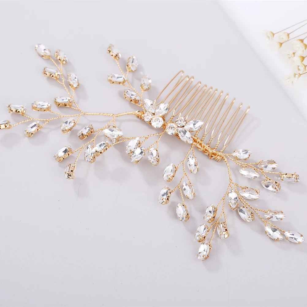 

Bridal Hair Comb Rhinestone Wedding Headpiece Accessories Women Bride Insert Plating Color Updo Hairstyle Party Prom Engagement