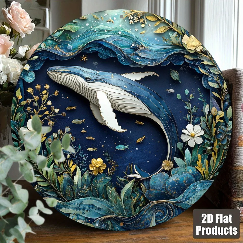 

2D blue whale themed 8*8 inch round aluminum sign, perfect gift for graduation, Mother's & Father's Day. Ideal decor for living