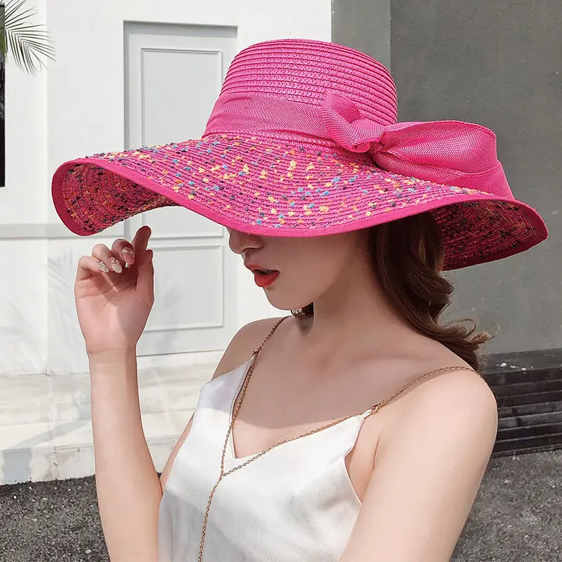 Straw hat summer sun protection beach hat large brim foldable classic straw hat outdoor vacation ladies hat straw hat gorras