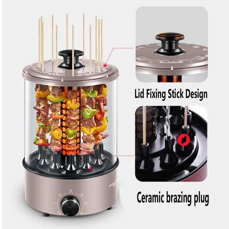 220V Vertical Rotisserie Oven, Smart Electric BBQ Grill Smokeless Automatic Rotating with Fuel Collection Tray