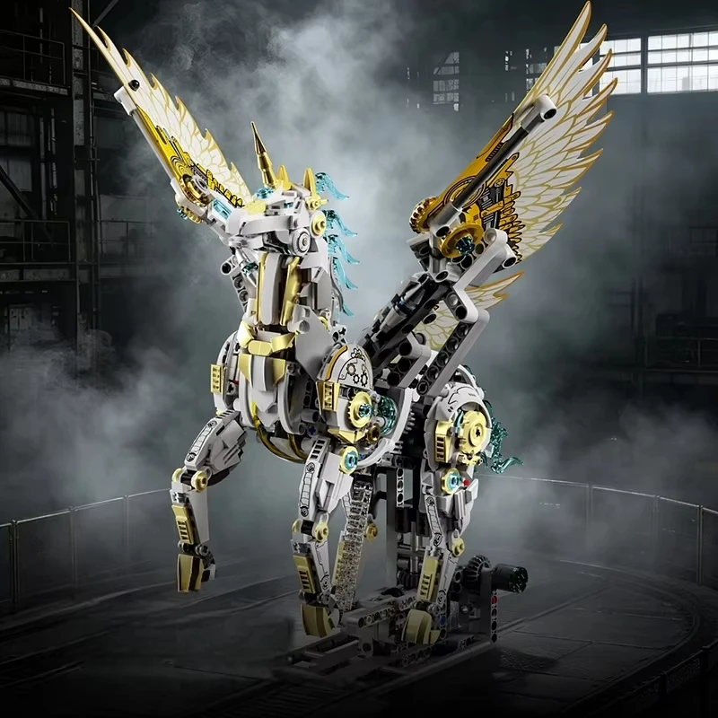 

1499pcs Technical Mechanical Unicorn Pegasus Building Blocks MOC Mythical Animal Linkage Model With Light STEM MOC Creative Gift