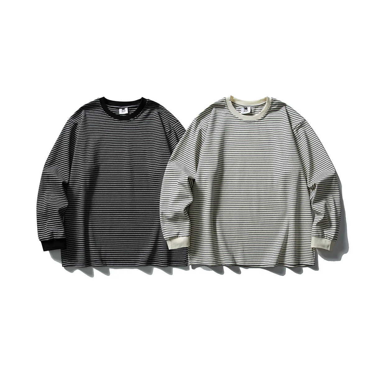 

American Sle Color Blo Stripe Sweatirt Men's Vintage round Ne Overhead irt Casual Cotton 00% Autumn New Arrivals