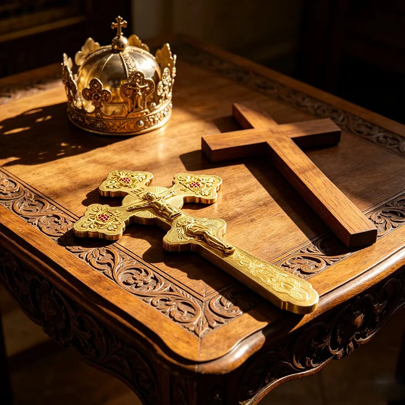 

New2026 Gold Plated Double Sided Orthodox Hand Blessing Cross for Church Liturgy Home Altar Prayer Devotion Christian Gift Decor