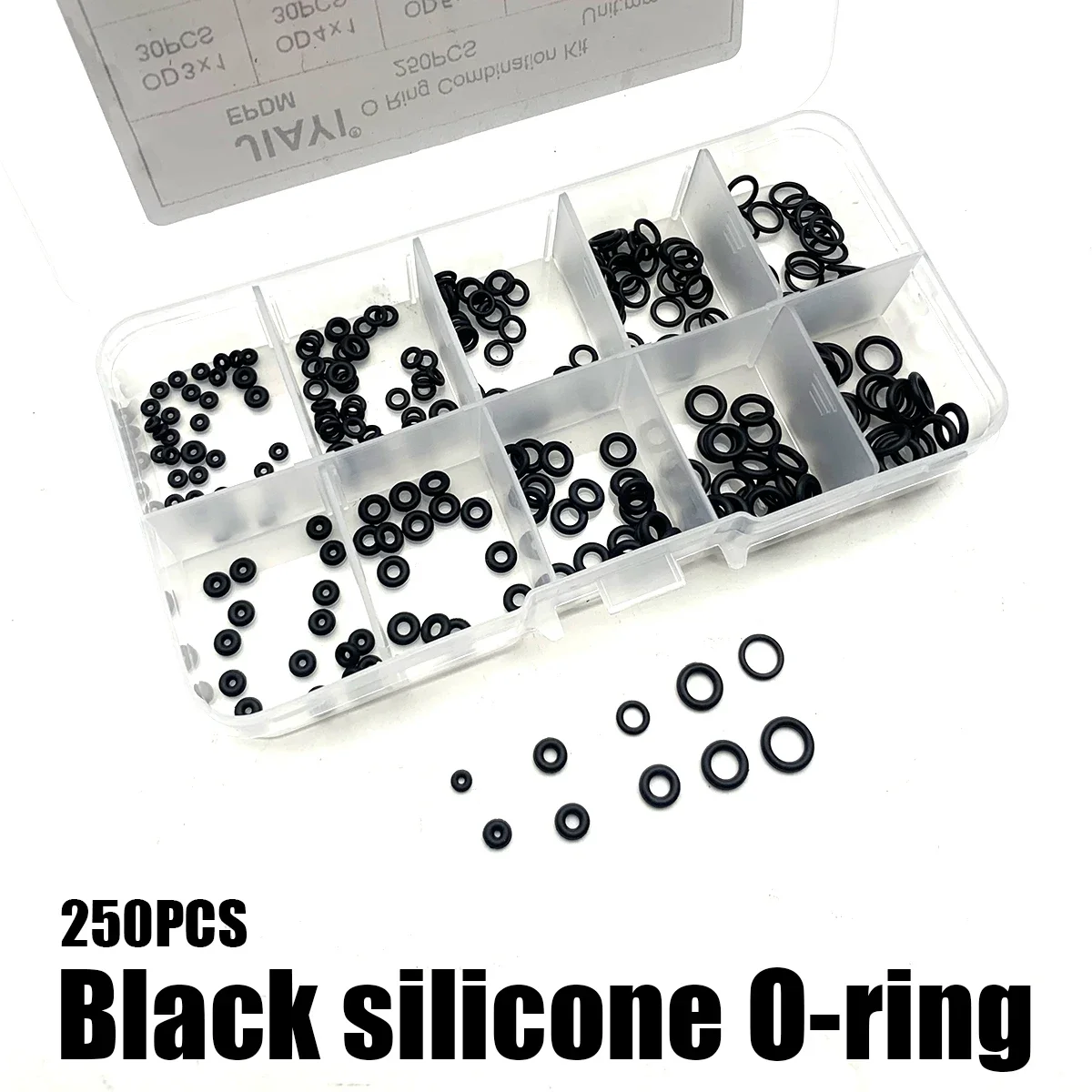 Black Non-Toxic Food Grade VMQ Silicone Sealing O Ring Kit 250Pcs High Temp Resistant Round Seal Gaskets CS1/1.5mm OD4-10mm