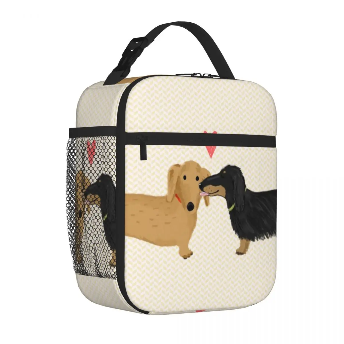 Bestselling Dachshunds Love Dogs With Heart Cute Wiener Dogs Fashionable Food Tote Bag Daily Snack Storage Outdoor Lunch Bag