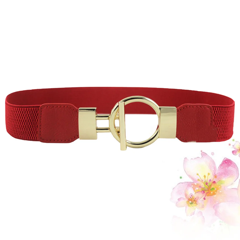 1 قطعة حزام خصر عريض مزخرف للنساء PU حزام حزام مطاطي قابل للتمدد حزام ذهبي بإبزيم دائري حزام خصر صلب #1