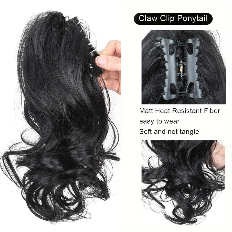 12 بوصة قصيرة مجعد كليب في ذيل حصان تمديد الشعر الاصطناعية للنساء مشبك مخلب ضخم هيربيسي لارتداء اليومي