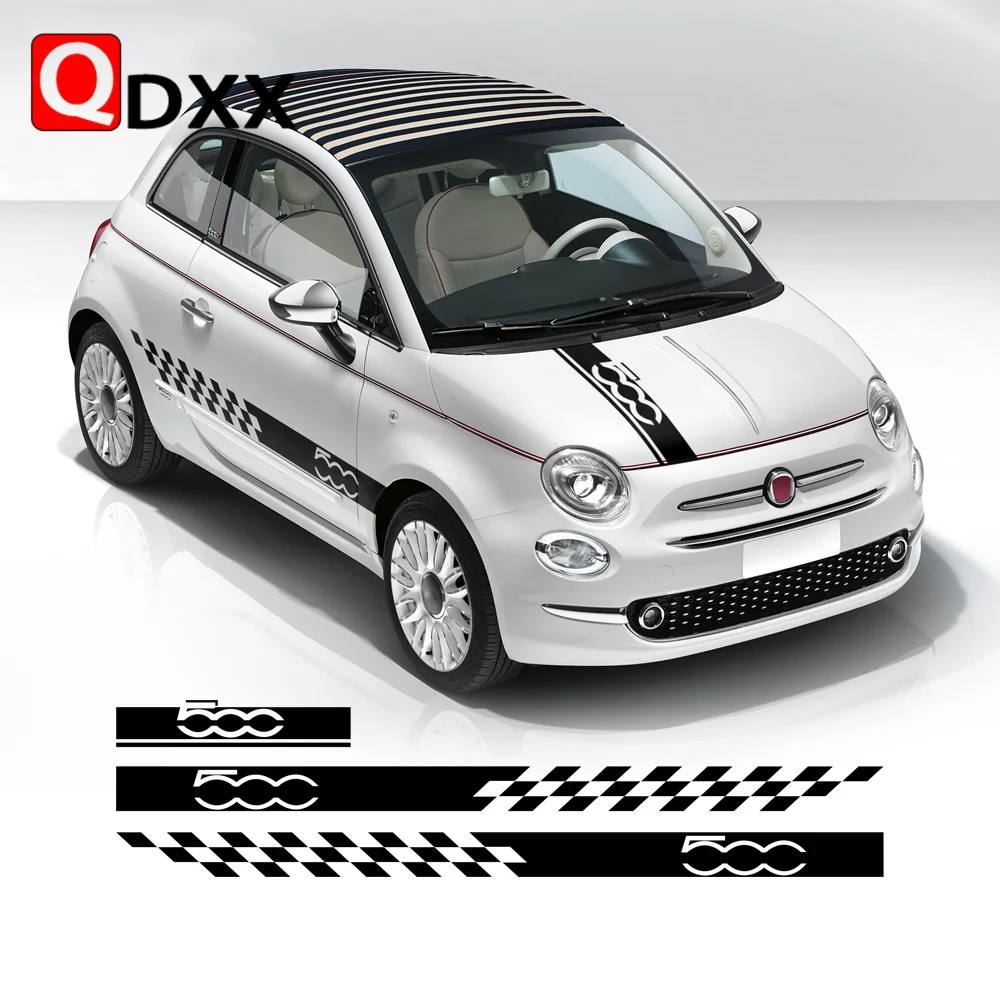 

Car Styling Hood Decal Engine Cover 5D Carbon Fiber Vinyl Side Stripes Skirt Sticker for Fiat 500 595 Abarth 500e 500c Accessori