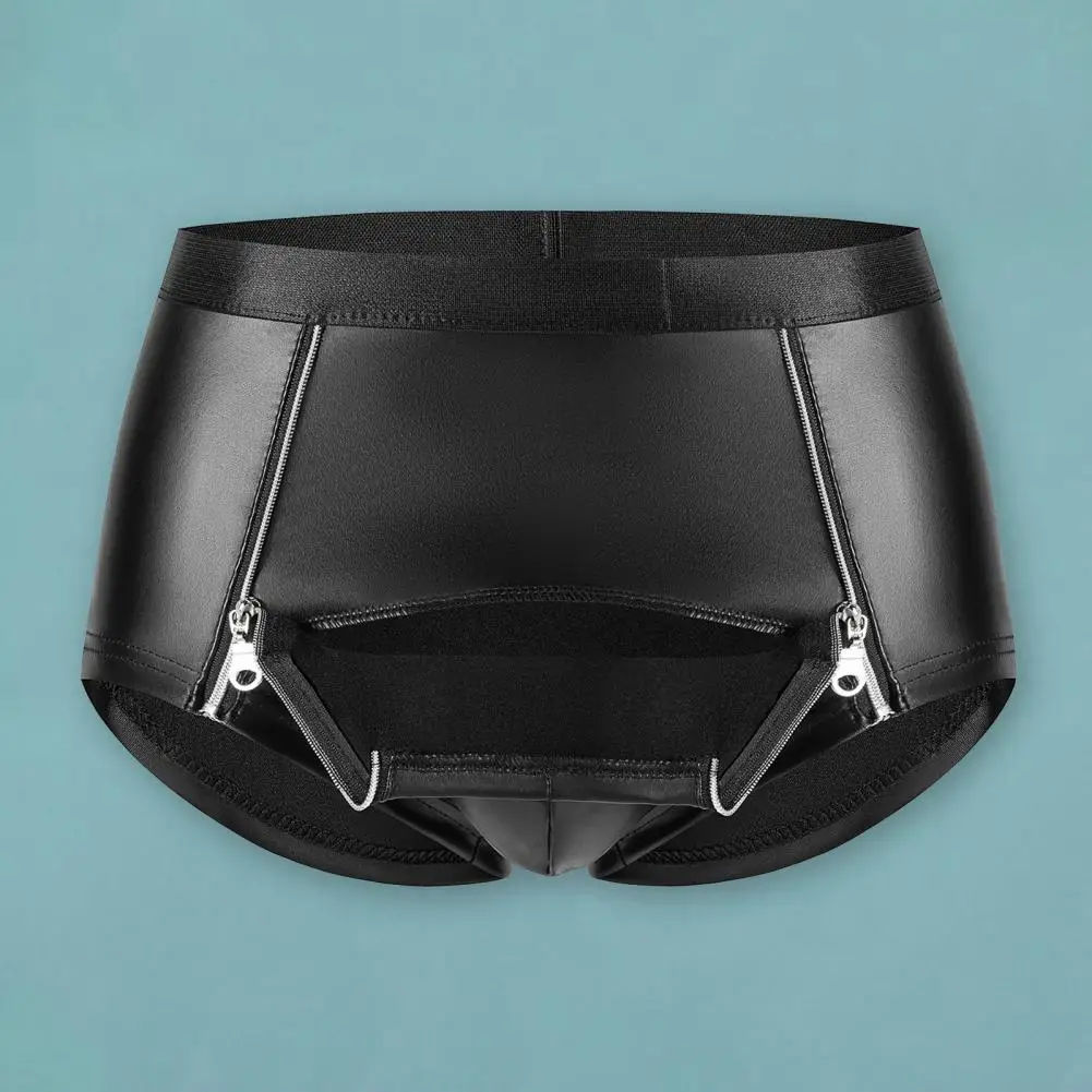 Celana dalam pria, pakaian dalam pria ritsleting ganda, celana pendek seksi, kantong tonjolan, celana dalam untuk Clubwear elastis celana dalam tinggi sedang dengan halus