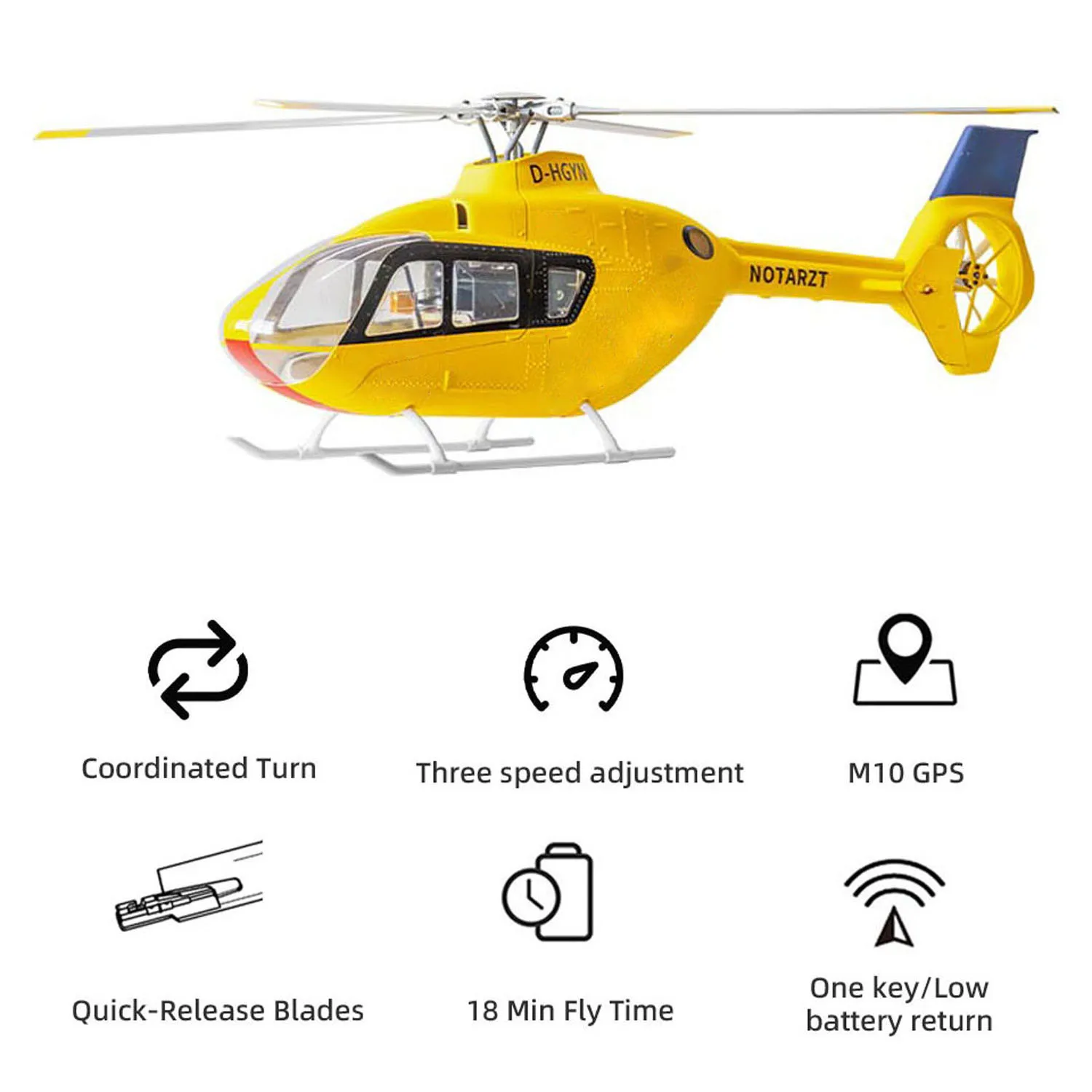 

FLYWING EC 135 6CH Radio Control Helicopter Dual Brushless Motors CNC Metal 4 Blade One Key Return Beidou Positioning RTF