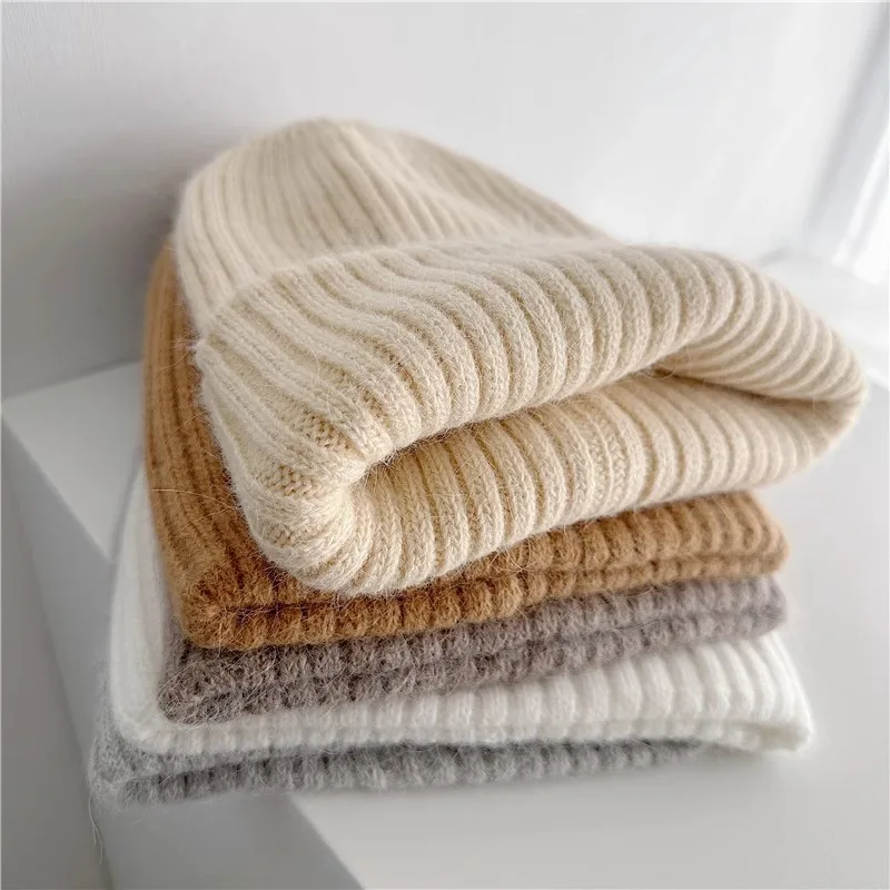 

Winter Dome Brimless Casual Hat Warm Rabbit Fur Knit Hat women's double-layer Thick Wool Hat Casual Hat Toe Cap Cold Hat 4m868