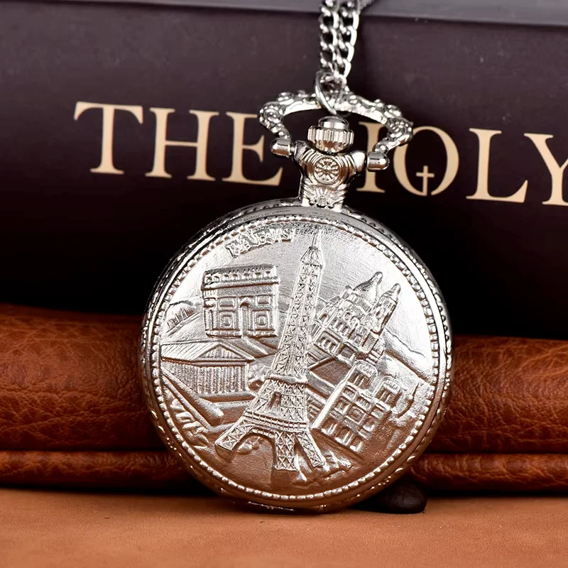 Tower Pocket watch PARIS Monogram quartz watch Silver castle long necklace pendant watch Pocket watch