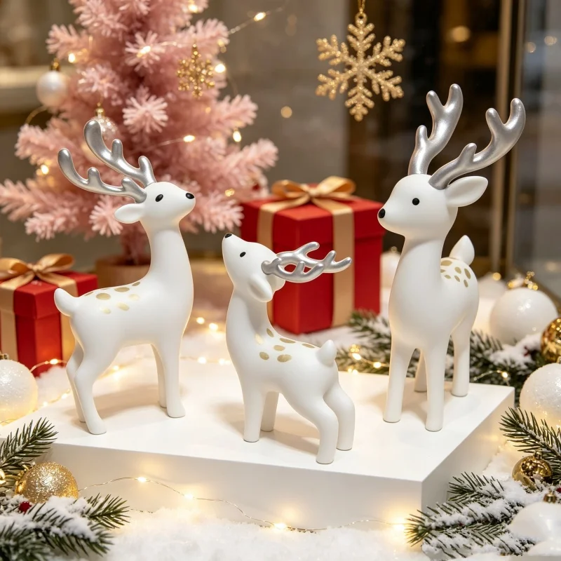 6/3 Pieces of Random Styles, Christmas Deer Decoration Set, White Reindeer Ornaments, Creative Forest-Themed Desktop Decoration, Holiday Home Decor, Suitable for Living Room, Office, Desk, Bookshelf