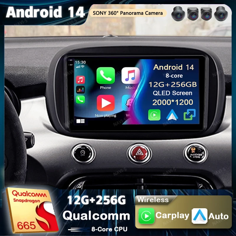 Android 14 For Fiat 500X 2014-2020 2K QLED Stereo Car Radio Multimedia Video Player GPS AI Voice CarPlay Head Unit Navigation 4G