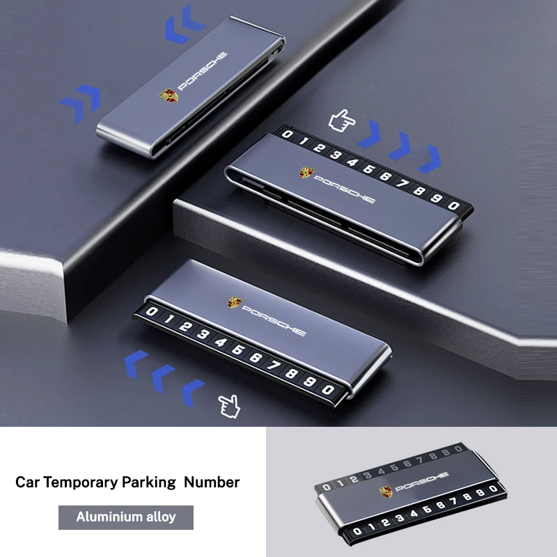 Car Temporary Parking Numbers Plate Aluminium Alloy Slide Adjustable Stickers For Porsche Cayenne Panamera Macan Boxster 911 718