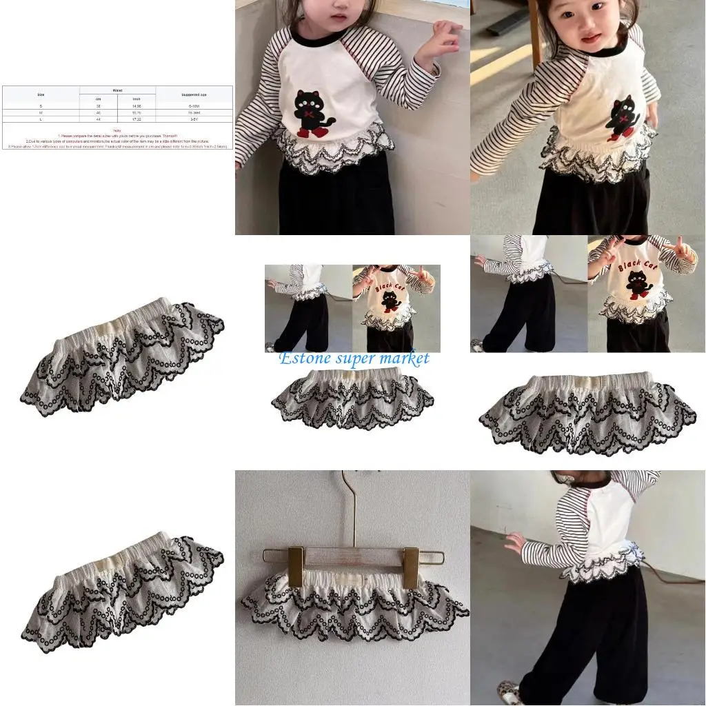 

090B Lace Detail Girls Skirt Stretchy Waist Skirts Comfortable Cotton Short Dress