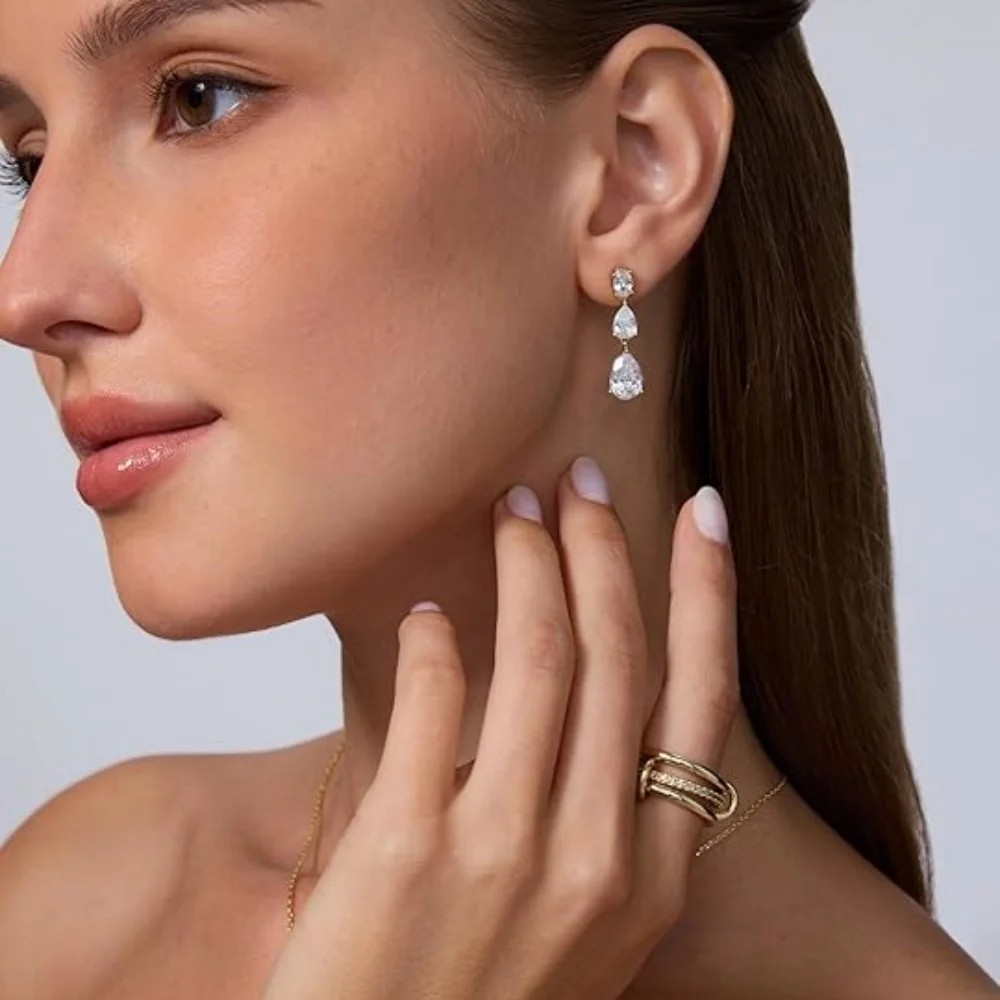 14K Gold Plated CZ Zircon Drop Earrings for Women Fashion Luxury Exquisite Bride Bridesmaid Wedding Pendant Earrings Jewelry