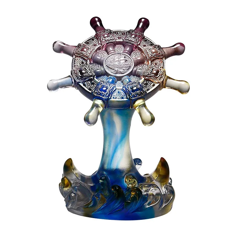 High Quality Crystal Rudder Sculpture Ornament Home Decoration Helmsman Steering Wheel Handcraft Bussiness Festival GIft