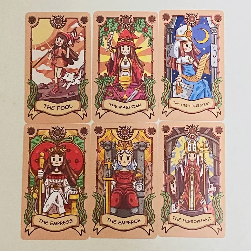 즐거운 여행 타로 카드 79pcs 만화 귀여운 대기 타로 데크 그림 밝기 사랑과 따뜻함을 포용하십시오