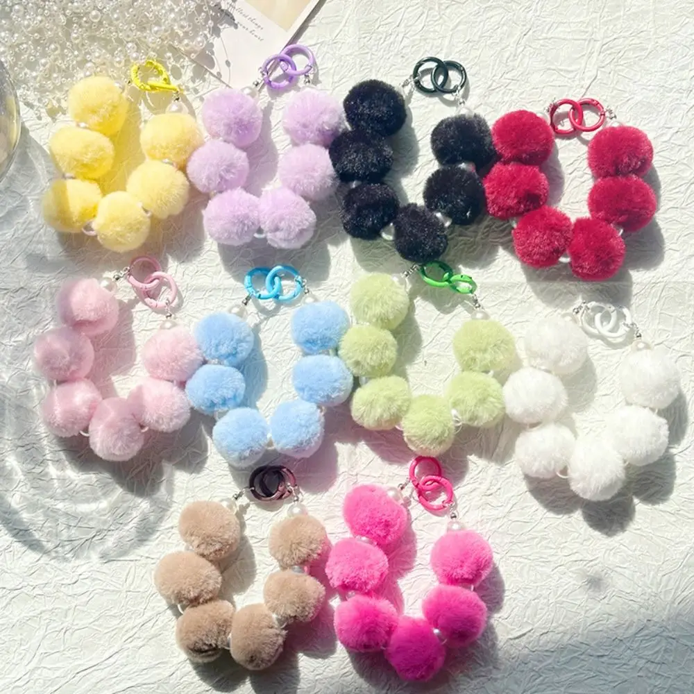 Cute Furry Hairball Keychain Soft Flamboyant Car Key Chain Imitation Pearl Large Size Cell Phone Pendant Key Decoration