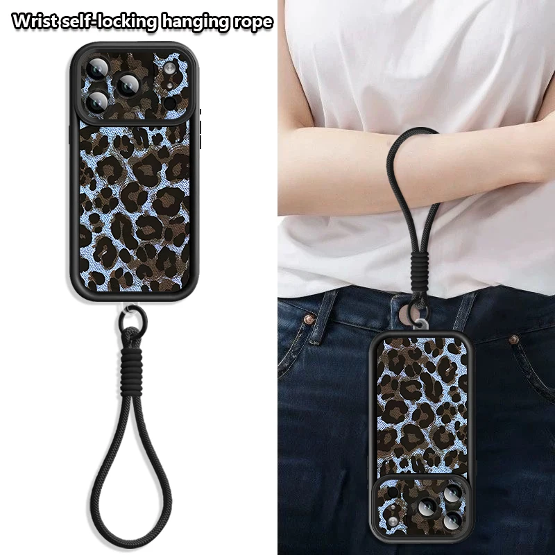 Wrist Strap Lanyard Phone Case For iPhone 17 Pro Max 17e 16e 16 14 15 13 Pro Max 11 Leopard Print Soft TPU Silicone Back Cover view 3
