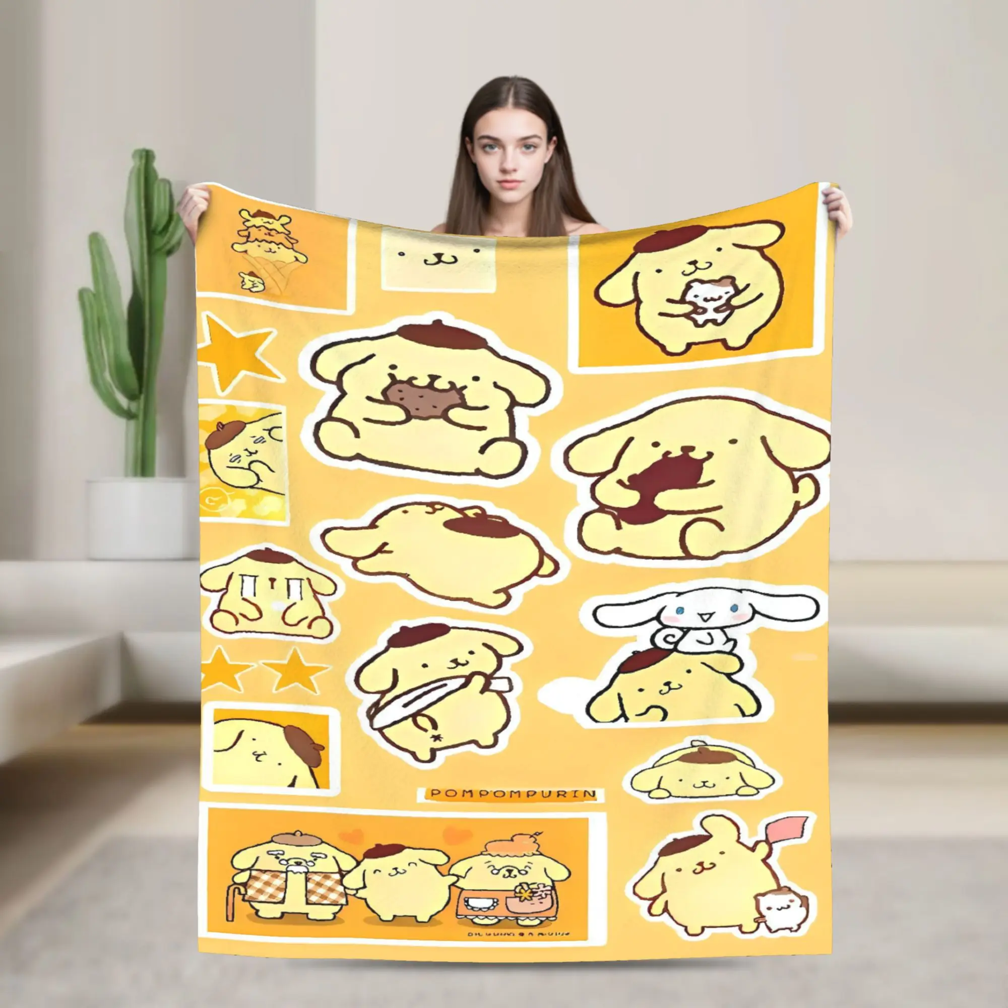 

Pom Pom Purin Cartoon Anime Print Blanket Travel Office Flannel Throw Blanket For Couch Chair Sofa Bed Super Warm Bedspread Gift