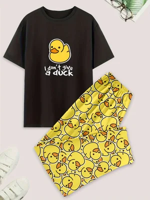 Men's casual pajama set, duck-print short-sleeved T-shirt, and pants, comfortable summer clothing