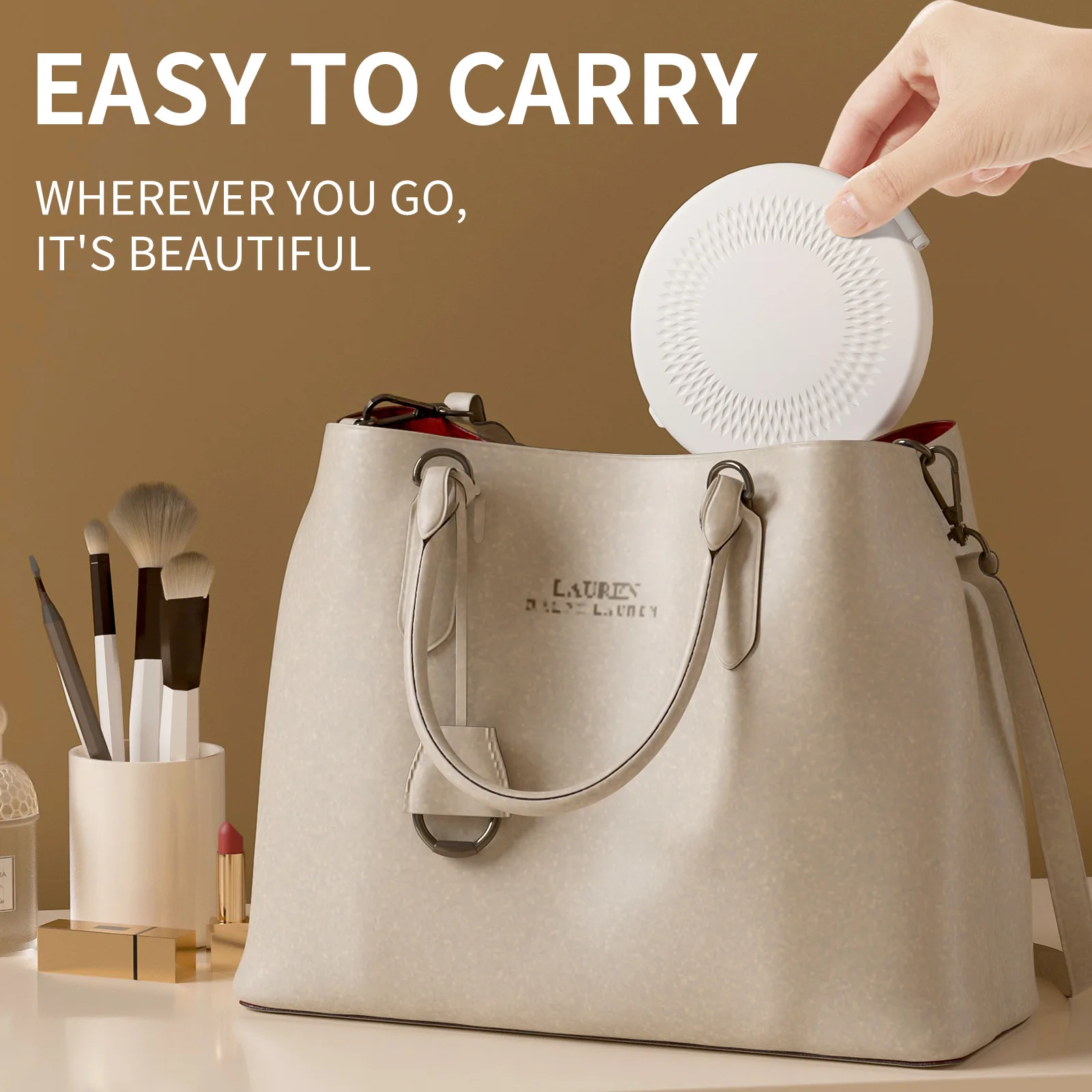 Portable Flip LED Makeup Mirror, Type-C Charging Foldable Compact Cosmetic Mirror, Lightweight Travel Handheld Vanity Mirror, Hi