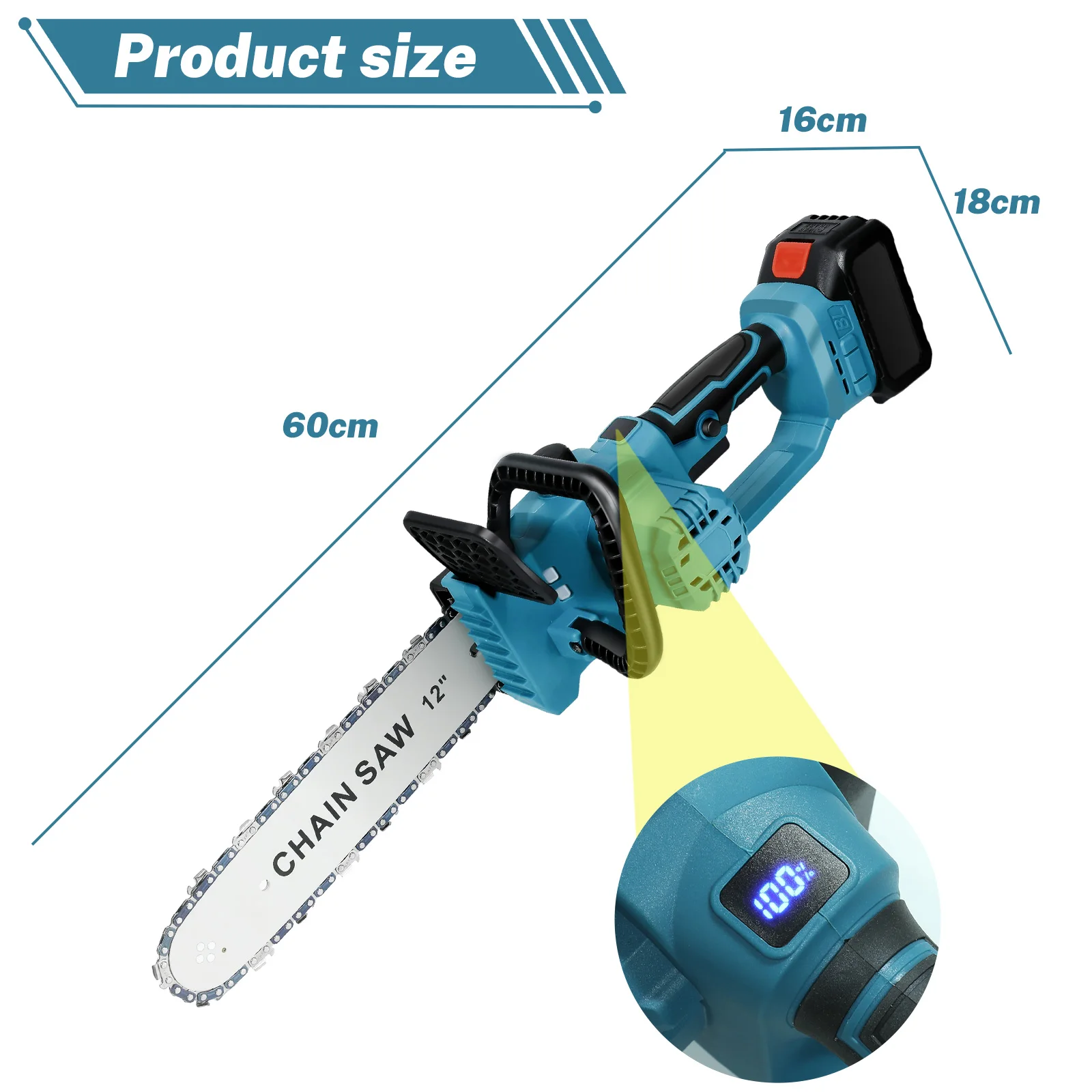 12/16 Zoll Bürstenlose Schnellverstellbare Akku-Kettensäge Handgehaltenes Garten-Holzschneidewerkzeug Kompatibel mit Makita-Batterien – Detail 13