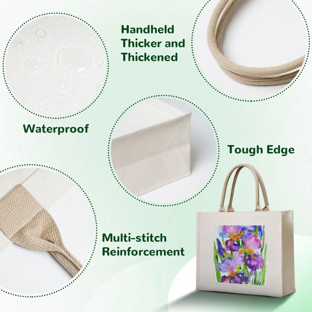 Irises flores pintura de acuarela bolso de mano bolso de compras bolso de tela mujer bolsas de compras personalizadas