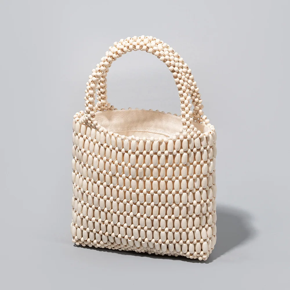 Women's Tote Bag Large Capacity Color Block Wooden Beaded Handmade Bohemian Summer Beach Resort Vacation