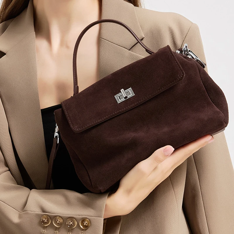 

Brand Frosted Cowhide Women's Bag Luxury Elegant Flap-lock Tote Shoulder Handbags Vintage Large-capacity Crossbody Commuter Bags