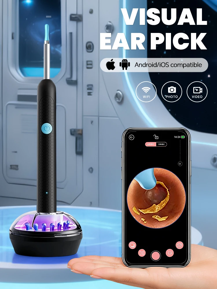 

Blue light sterile, high-definition visual earwax cleaner with camera, rechargeable and waterproof, suitable for home use.