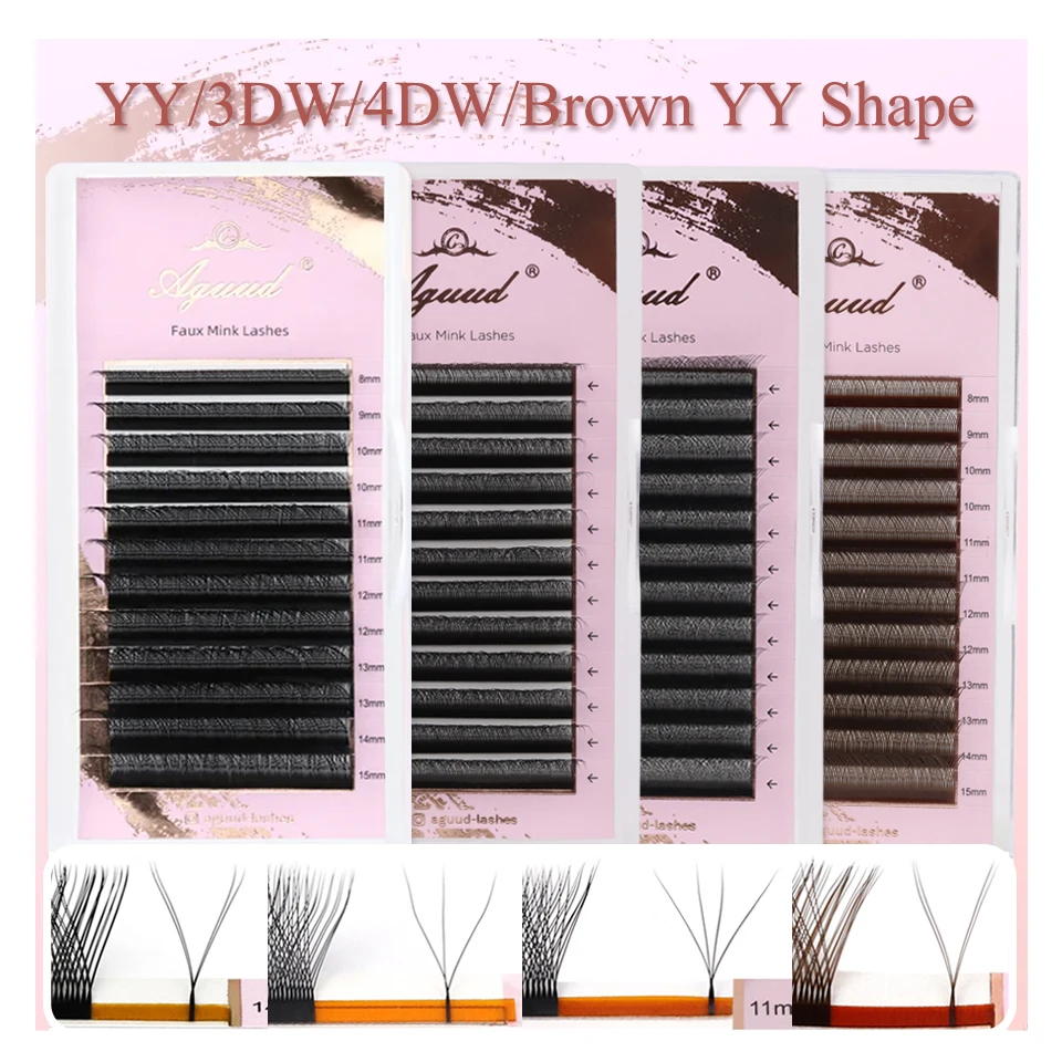 AGUUD Automatic Flowering 3D/4D W Shape Bloom Premade Fans Speed Eyelash Extension Natural Soft Light Full Dense YY Shape lashes