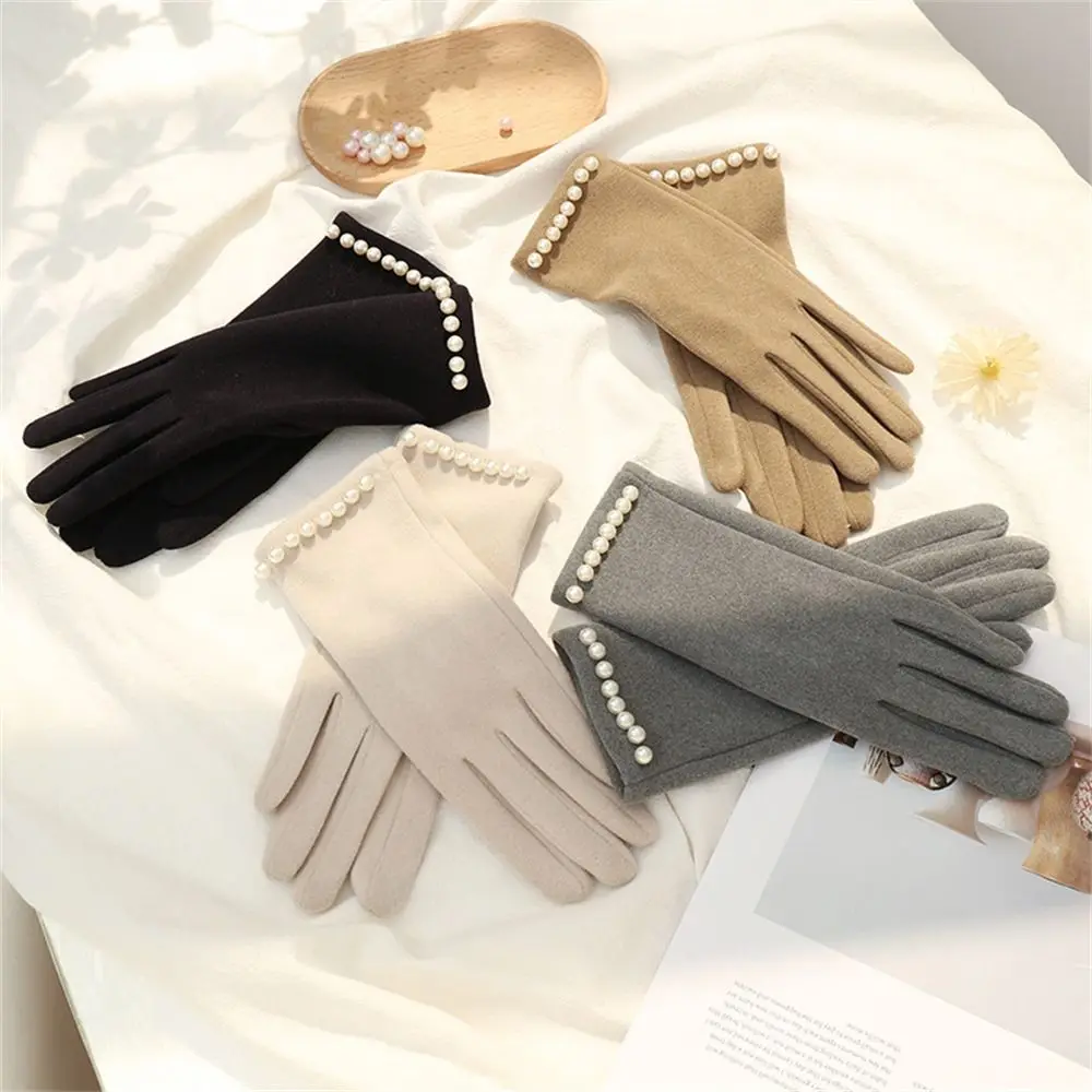 Daily Thickened Warm Gloves Windproof Cold Proof Thin Velvet All Finger Gloves Touch Screen Mittens for Women Girls