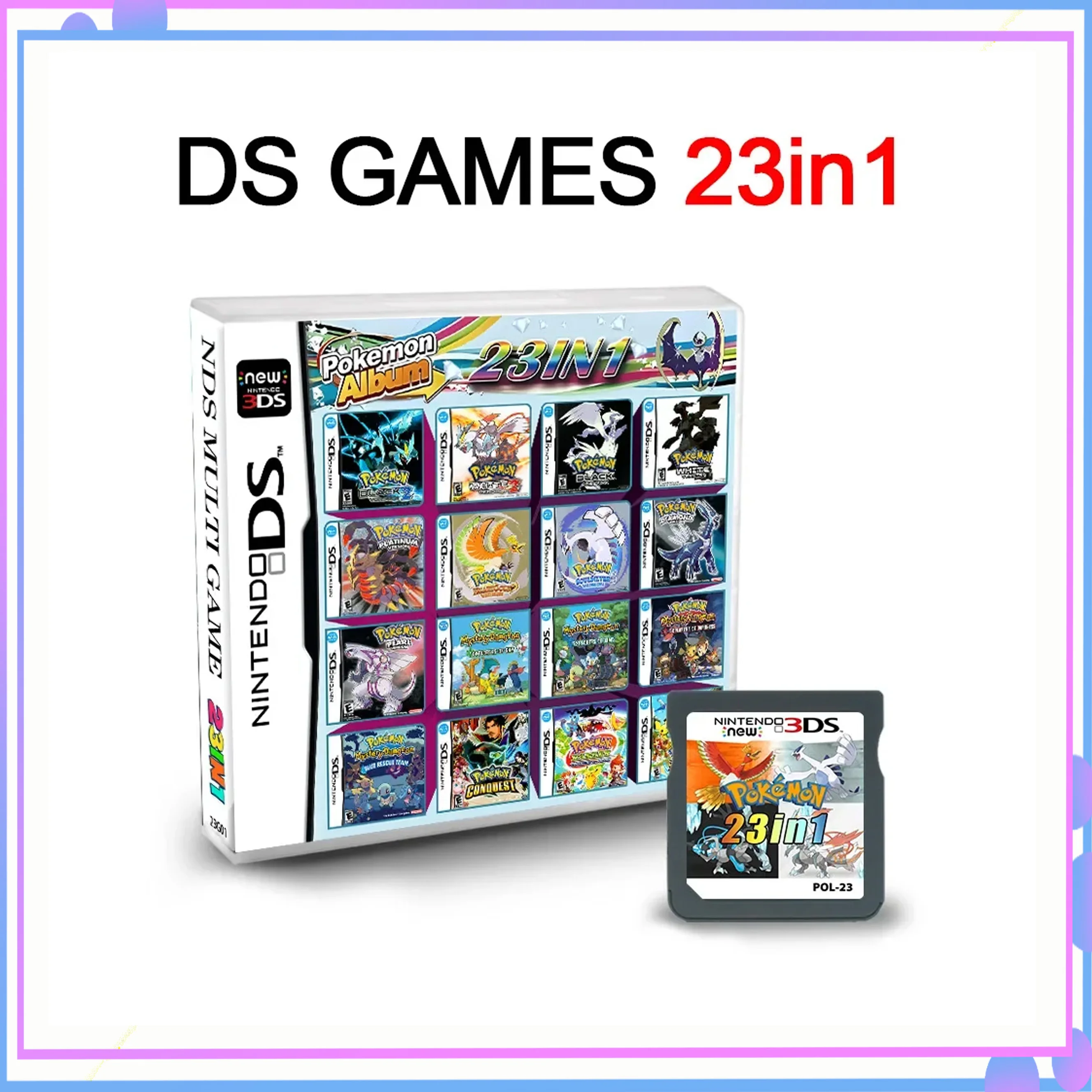 

NDS Game Card DS/3DS Compatible 23in1 Game Cartridge Multiple Game Experience Great Value Collection for Pokemon Gift