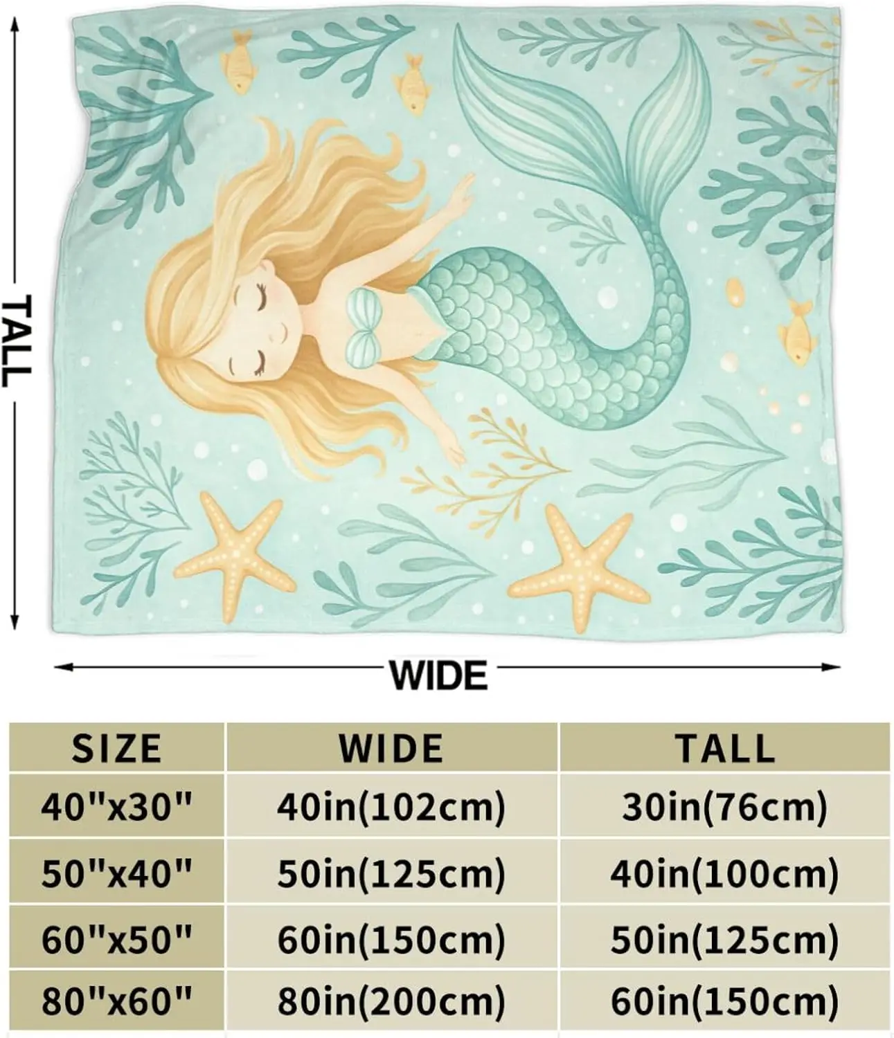 Cute Mermaid Ocean Throw Blanket Home Decor Beach Coastal Nursery Decor Tapestry Kids Gift Seaside Aquarium Art Throw
