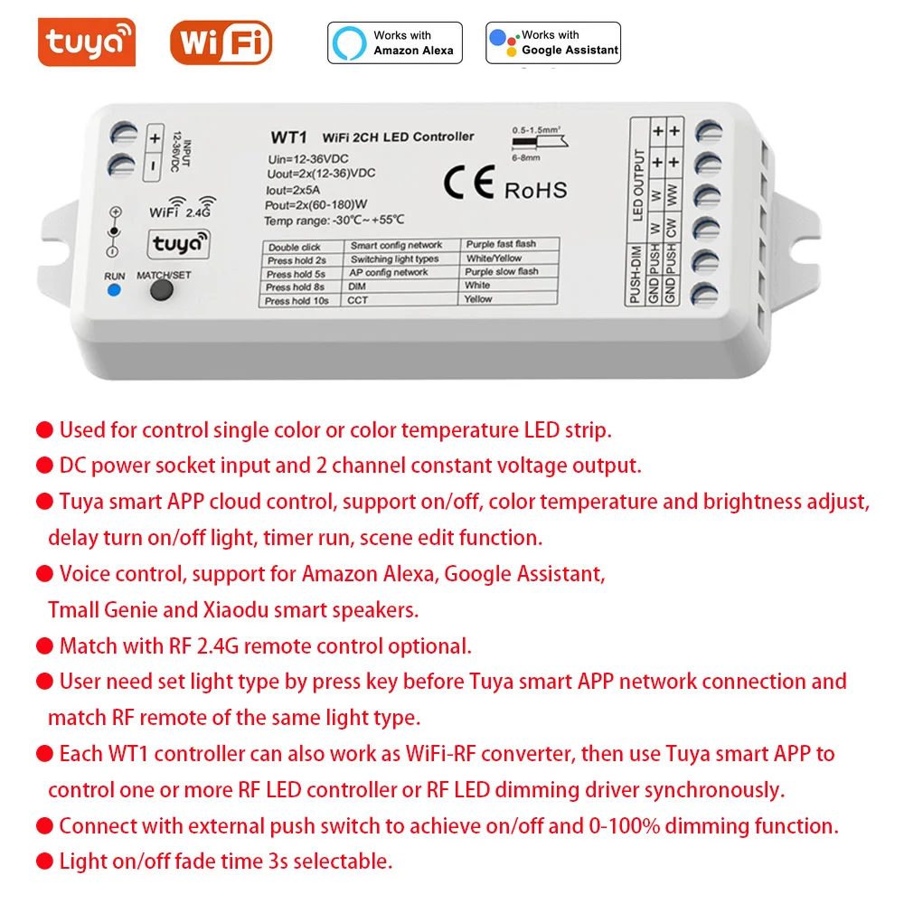 DC24V 10M Tuya Wifi COB LED Strip Light Dimmable Single Color RA90 LED Bar Tape for Yandex Alice Alexa APP RF Remote Control