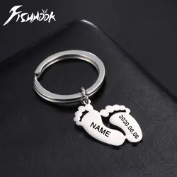Foot Baby Name Date Personalized Custom Keychain Gift For Mother Women Men Father Car Key Chain Ring Stainless Steel Jewelry