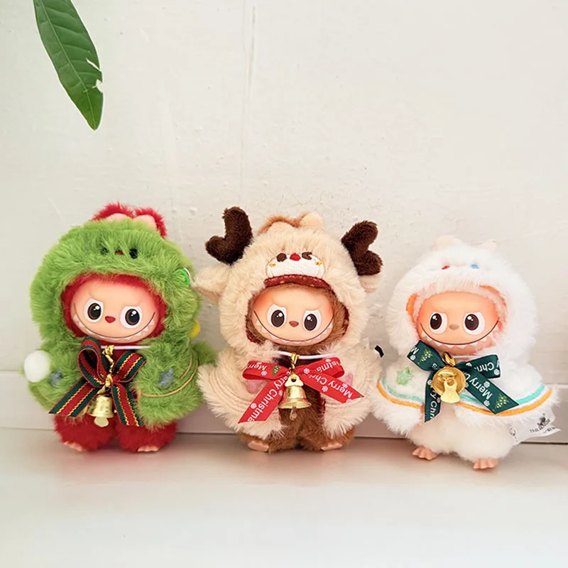 【4.0 Vestiti】Per vestiti per bambole Labubu Accessorio per bambole da 10 cm Gioco di travestimento natalizio Mantello di peluche Cappotto Regalo a sorpresa per ragazze