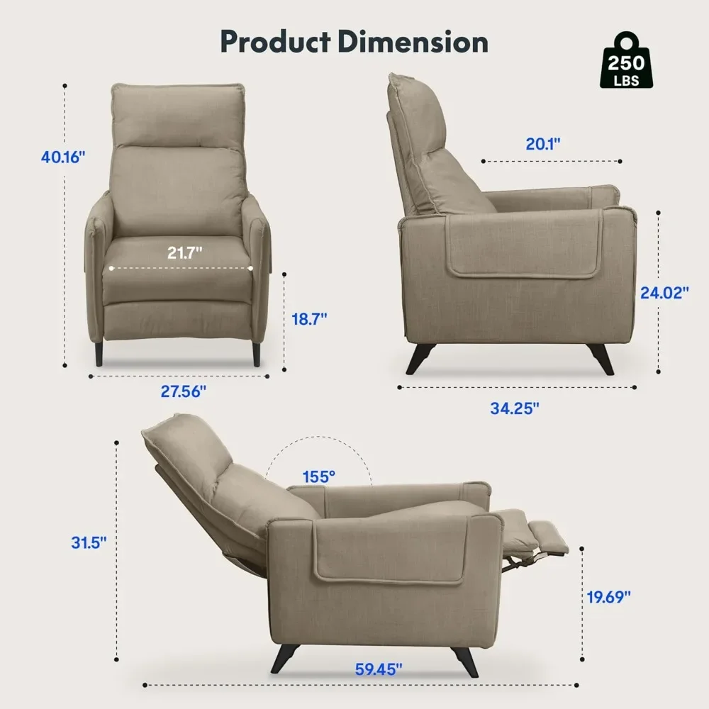 Cadeira reclinável de massagem para adultos, poltrona reclinável pequena de tecido para espaços pequenos, assento de home theater ajustável