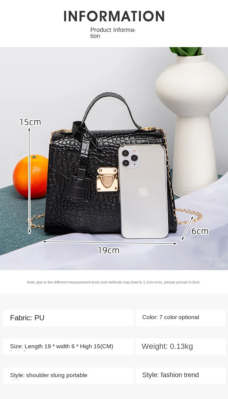 2024 Crocodile Pattern Kelly Bag Ladies Hand Bag Simple Handbag Korean Version Retro Fashion Small Square  for Women   Handbags