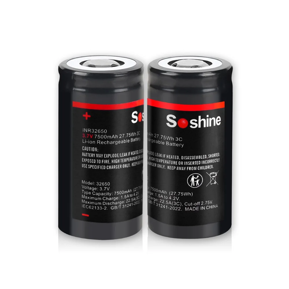 Soshine NCR 32650 7500mAh 3.7v Flat Top Li-ion Rechargeable Battery