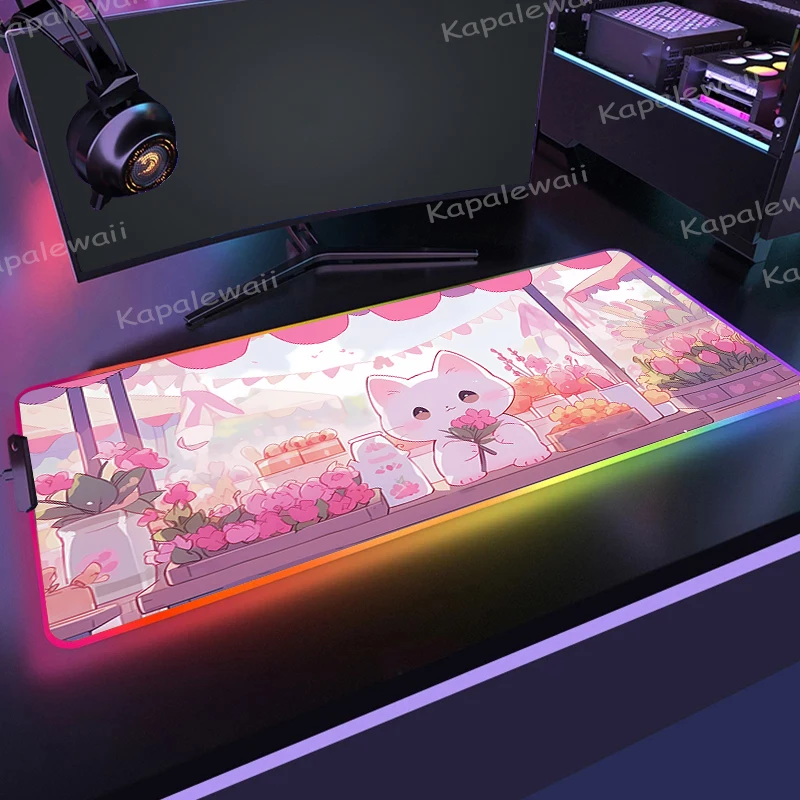 

RGB коврик для мыши 900x400 Kawaii милый мультяшный Кот Xxl коврики аксессуары для ноутбуков аниме большой светодиодный Mausepad геймерский коврик для клавиатуры настольные коврики